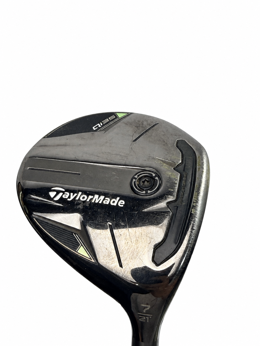 TaylorMade Qi35 sole close-up on white background
