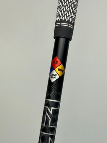 Project X Denali shaft label showing 80 grams, 6.5 flex, and low spin