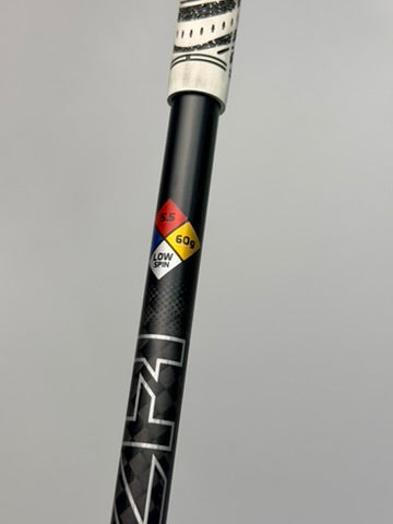 HZRDUS Black 5G shaft label showing 60 grams, 5.5 flex, and low spin