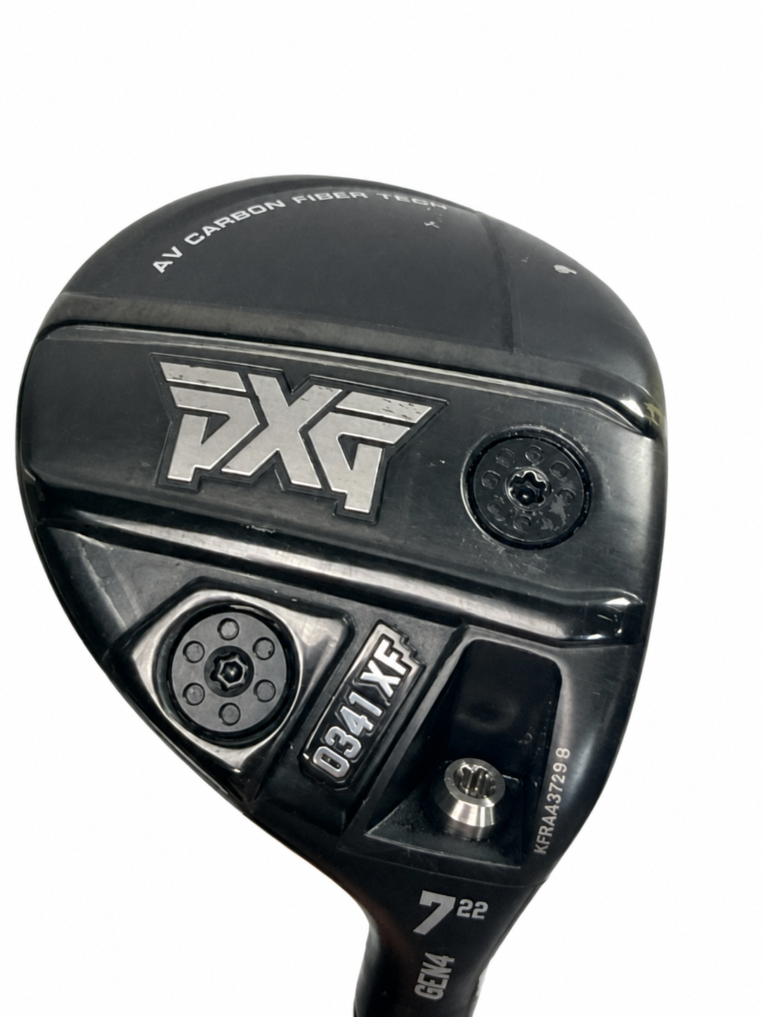 PXG 0341 XF GEN4 7 wood 22 degrees Aldila NVS Orange 45 senior - sole close-up white background