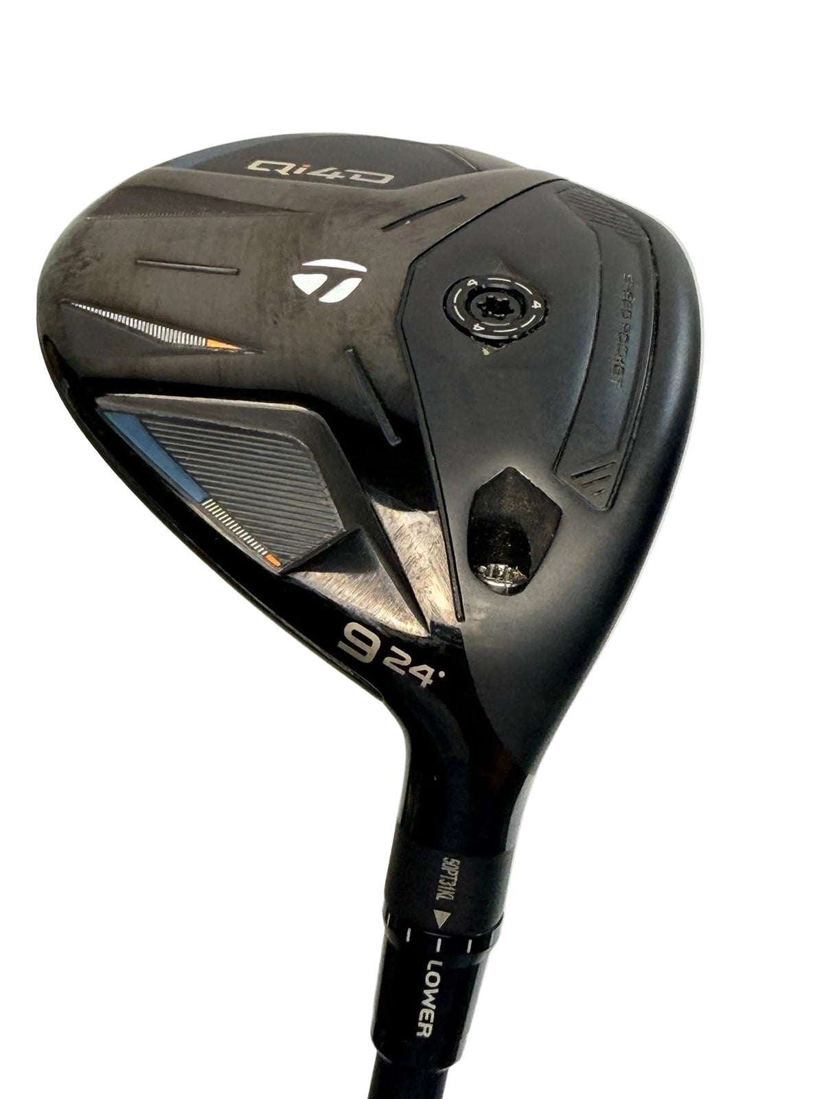 TaylorMade Qi4D Core 9 wood sole showing 24 degree loft
