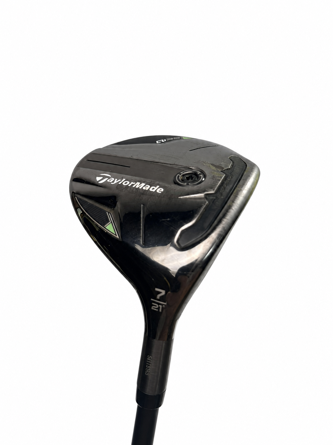 TaylorMade Qi35 7 wood 21 degree sole on white background