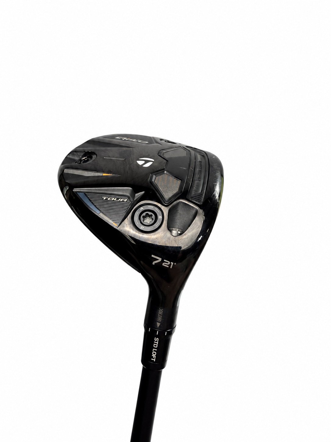 TaylorMade Qi4D Tour 7 wood 21 degree sole on white background