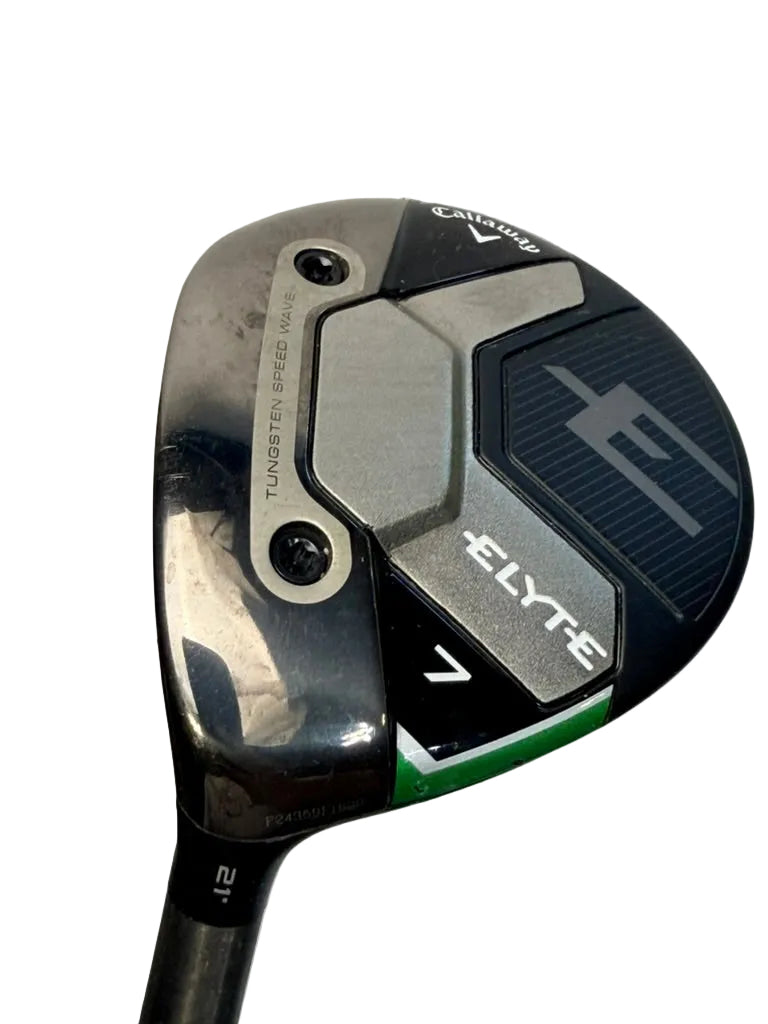 Callaway Elyte left-handed 7 wood sole and tungsten speed wave