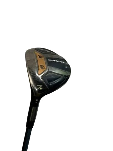 Used Callaway Paradym left-handed 7 wood, full sole view