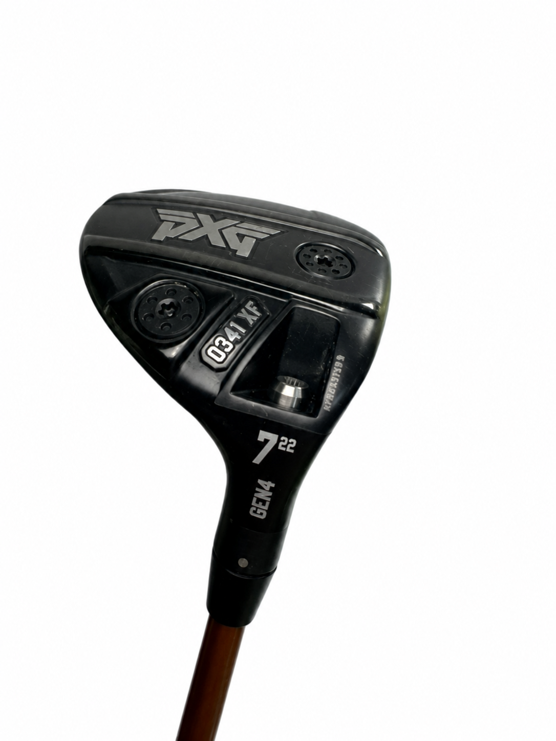 PXG 0341 XF GEN4 7 wood 22 degrees Aldila NVS Orange 45 senior - sole overview white background