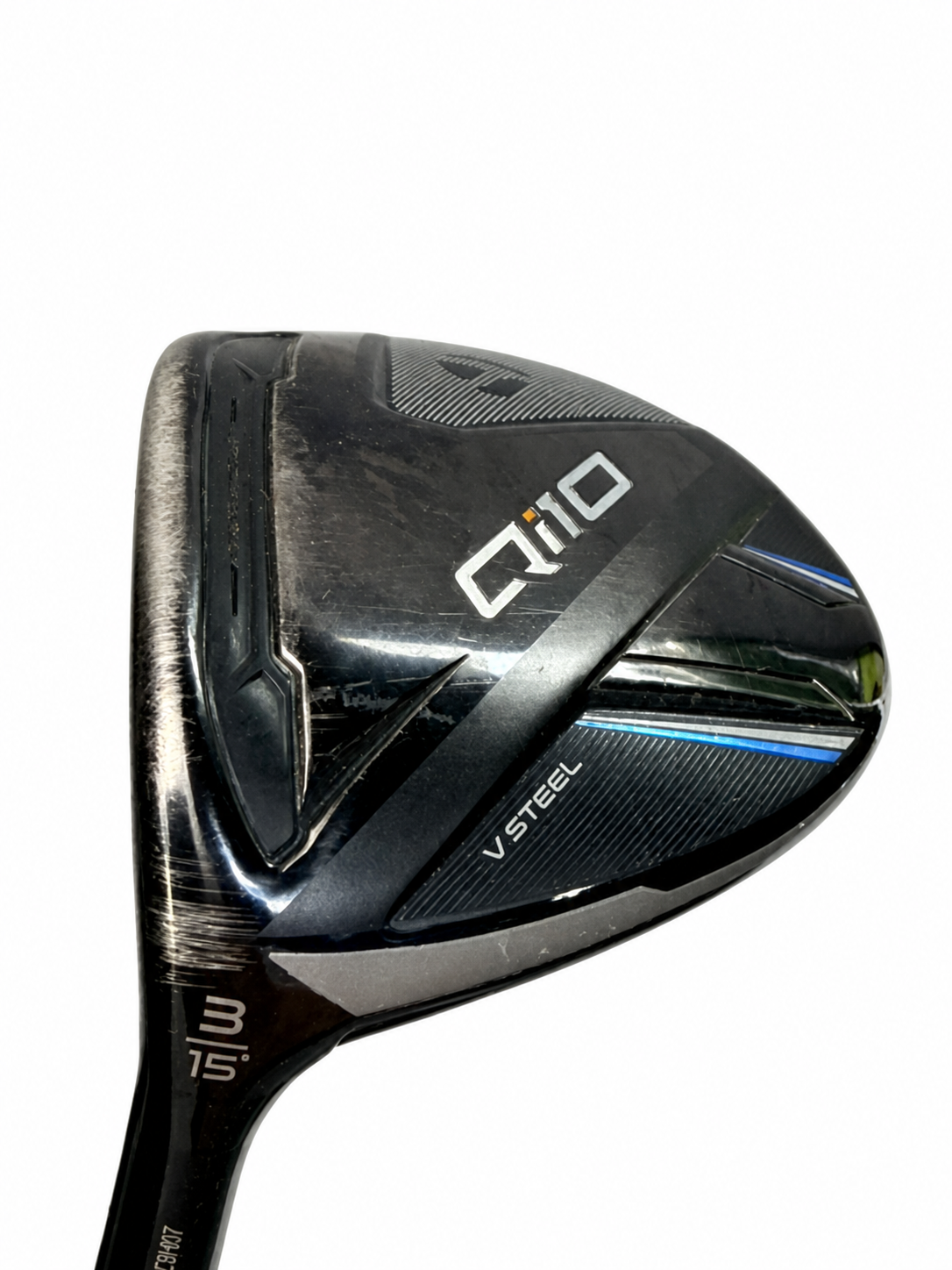 TaylorMade Qi10 15 degree sole close-up white-background edit